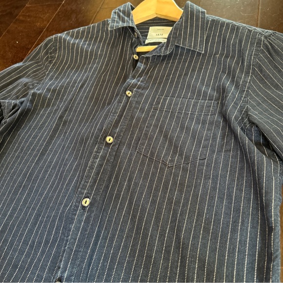 Zara 1975 Collection Mens Blue Striped Button Up Shirt Size Medium - Picture 3 of 5